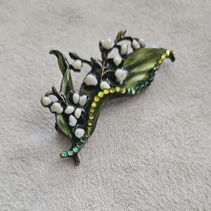 Anne Koplik Lily of the Valley Crystal Pin Brooch 1-7/8"